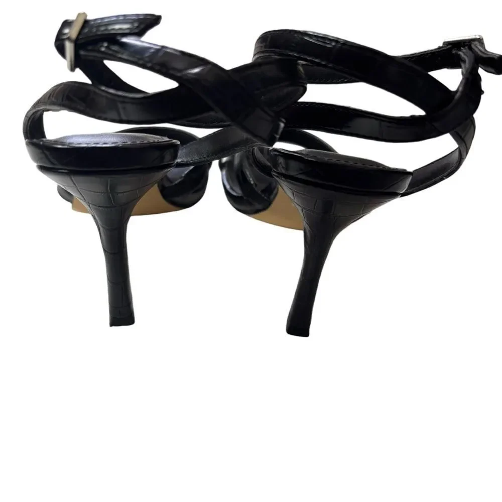 Marc Fisher Deric 2 Croc Embossed Square Toe Ankle Strap Heel